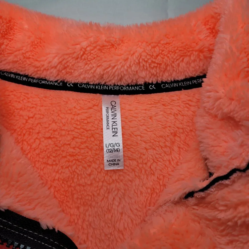 Calvin Klein Girls Performance Sherpa Quarter Zip Pullover Bright Coral Large - Picture 6 of 10
